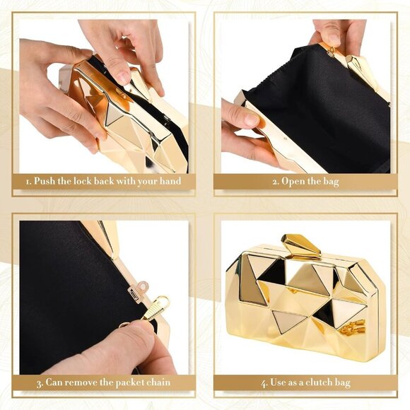 Chic 8-Pcs Gold Evening Clutch Set with Jewelry - Ideal for Weddings & Parties - Picture 4 of 8